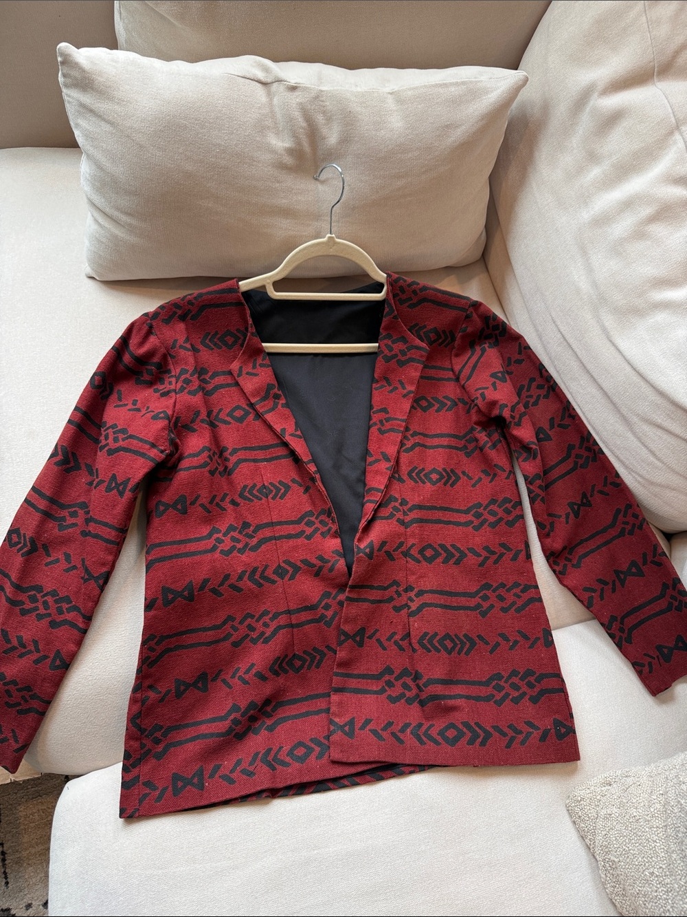 African Print Red Patterned Open-Front Jacket Blazer